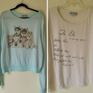WILDFOX Blue Husky + Jane Austen Tee Shirt LOT